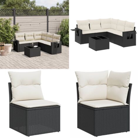 Set Divano da Giardino 6 pz con Cuscini Nero in Polyrattan - Poltrona da giardino - Tavolo da giardino