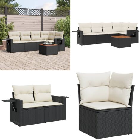 Set Divano da Giardino 6 pz con Cuscini Nero in Polyrattan - Poltrona da giardino - Tavolo da giardino