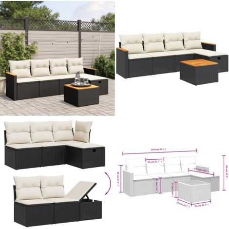 Set Divano da Giardino 6 pz con Cuscini Nero in Polyrattan - Poltrona da giardino - Tavolo da giardino