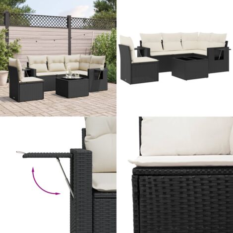 Set Divano da Giardino 6 pz con Cuscini Nero in Polyrattan - Poltrona da giardino - Tavolo da giardino