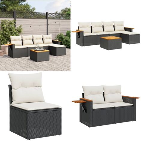 Set Divano da Giardino 6 pz con Cuscini Nero in Polyrattan - Poltrona da giardino - Tavolo da giardino