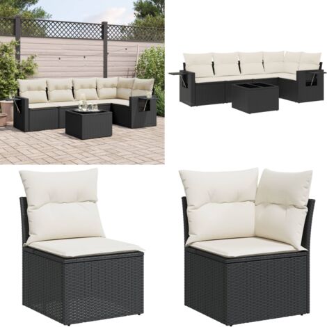 Set Divano da Giardino 6 pz con Cuscini Nero in Polyrattan - Poltrona da giardino - Tavolo da giardino