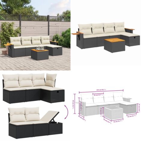 Set Divano da Giardino 6 pz con Cuscini Nero in Polyrattan - Poltrona da giardino - Tavolo da giardino