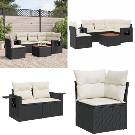 Set Divano da Giardino 6 pz con Cuscini Nero in Polyrattan - Poltrona da giardino - Tavolo da giardino