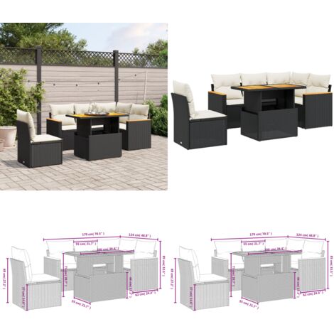 Set Divano da Giardino 6 pz con Cuscini Nero in Polyrattan - Poltrona da giardino - Tavolo da giardino