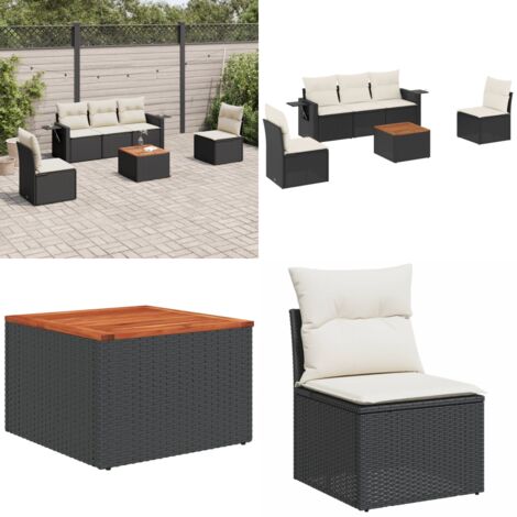 Set Divano da Giardino 6 pz con Cuscini Nero in Polyrattan - Poltrona da giardino - Tavolo da giardino