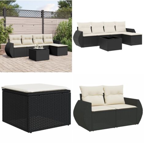 Set Divano da Giardino 6 pz con Cuscini Nero in Polyrattan - Poltrona da giardino - Tavolo da giardino