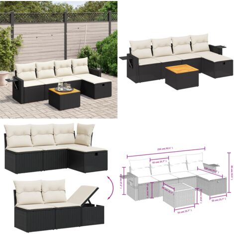 Set Divano da Giardino 6 pz con Cuscini Nero in Polyrattan - Poltrona da giardino - Tavolo da giardino