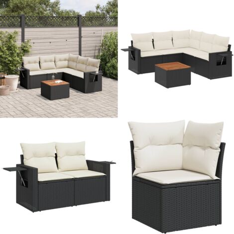 Set Divano da Giardino 6 pz con Cuscini Nero in Polyrattan - Poltrona da giardino - Tavolo da giardino