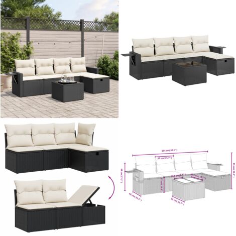 Set Divano da Giardino 6 pz con Cuscini Nero in Polyrattan - Poltrona da giardino - Tavolo da giardino