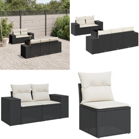 Set Divano da Giardino 6 pz con Cuscini Nero in Polyrattan - Poltrone da giardino - Tavolo da giardino