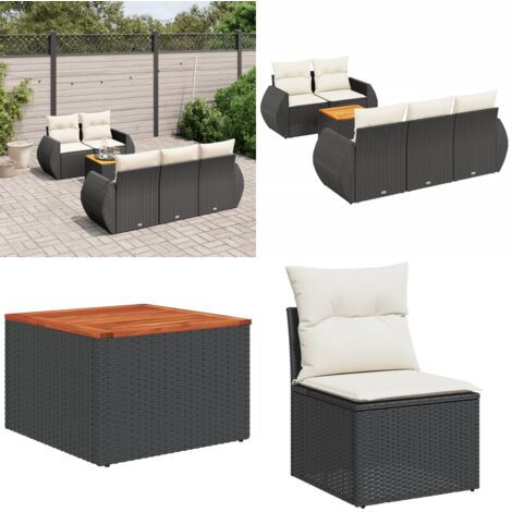 Set Divano da Giardino 6 pz con Cuscini Nero in Polyrattan - Poltrone da giardino - Tavolo da giardino