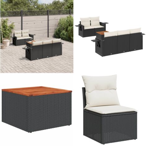 Set Divano da Giardino 6 pz con Cuscini Nero in Polyrattan - Poltrone da giardino - Tavolo da giardino