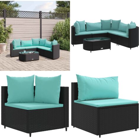 Set Divano da Giardino 6 pz con Cuscini Nero in Polyrattan - Sedute angolari - Cuscini per divano