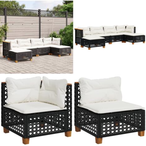 Set Divano da Giardino 6 pz con Cuscini Nero in Polyrattan - Sedute angolari - Cuscini per seduta
