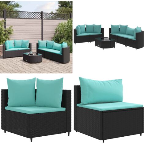 Set Divano da Giardino 6 pz con Cuscini Nero in Polyrattan - Sedute angolari - Cuscini per seduta