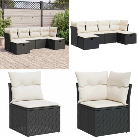 Set Divano da Giardino 6 pz con Cuscini Nero in Polyrattan - Sedute da esterno - Cuscini da giardino
