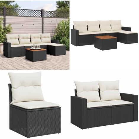 Set Divano da Giardino 6 pz con Cuscini Nero in Polyrattan - Sedute da giardino - Poltrone da giardino