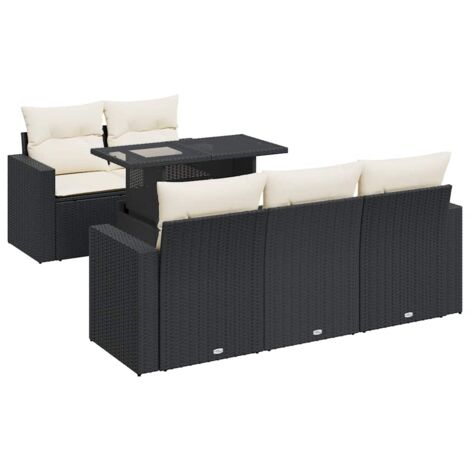 Set Divano da Giardino 6 pz con Cuscini Nero in Polyrattan vidaXL
