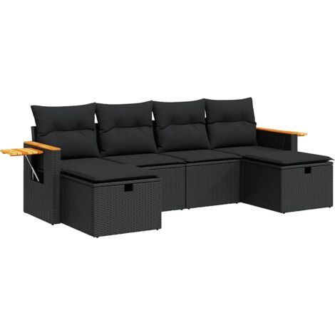Set Divano da Giardino 6 pz con Cuscini Nero in Polyrattan vidaXL