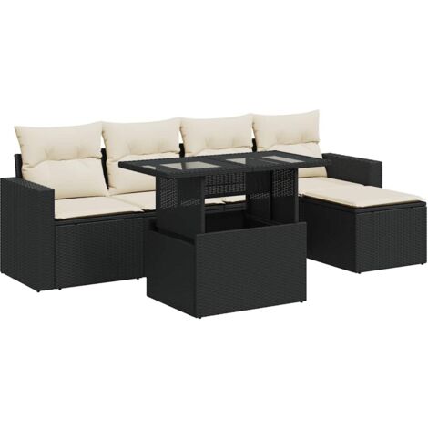 Set Divano da Giardino 6 pz con Cuscini Nero in Polyrattan vidaXL