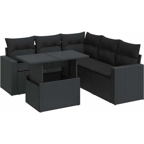 Set Divano da Giardino 6 pz con Cuscini Nero in Polyrattan vidaXL