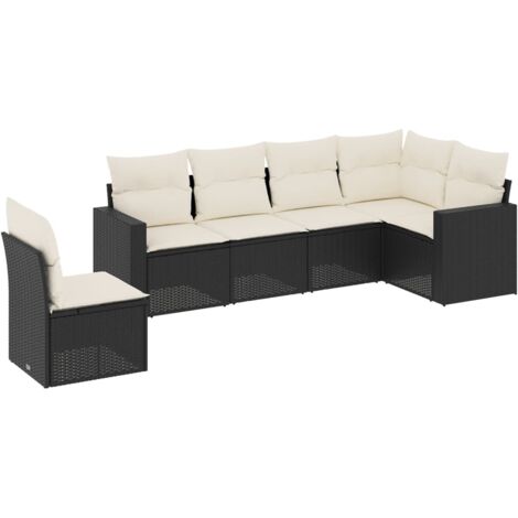 Set Divano da Giardino 6 pz con Cuscini Nero in Polyrattan vidaXL