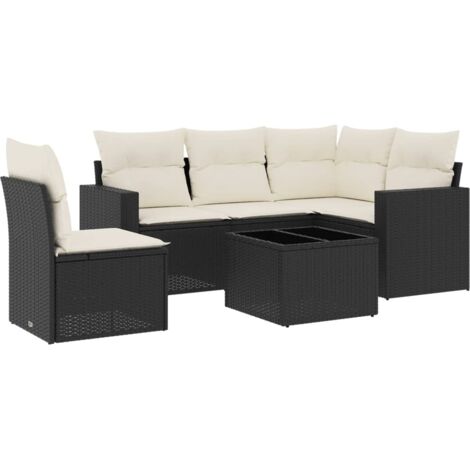 Set Divano da Giardino 6 pz con Cuscini Nero in Polyrattan vidaXL