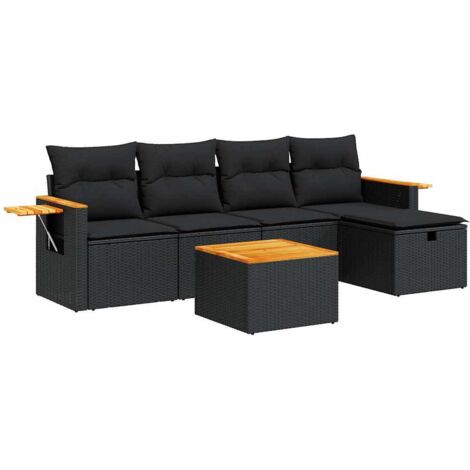 Set Divano da Giardino 6 pz con Cuscini Nero in Polyrattan vidaXL