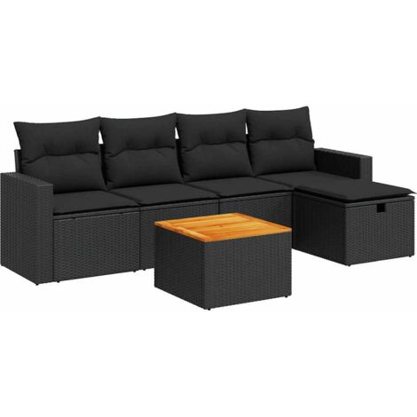 Set Divano da Giardino 6 pz con Cuscini Nero in Polyrattan vidaXL