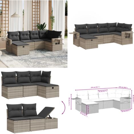 Set Divano da Giardino 6pz con Cuscini Grigio Chiaro Polyrattan - Poltrona da giardino - Cuscini da giardino