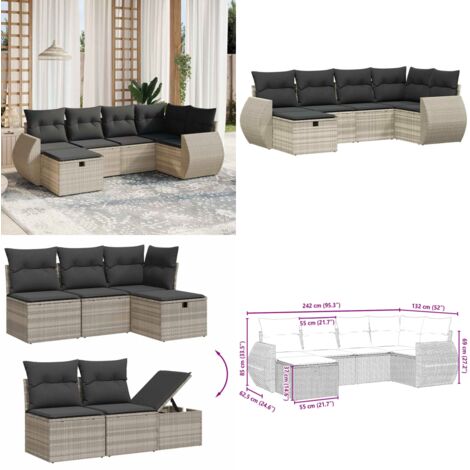 Set Divano da Giardino 6pz con Cuscini Grigio Chiaro Polyrattan - Poltrona da giardino - Cuscini da giardino