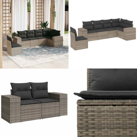 Set Divano da Giardino 6pz con Cuscini Grigio Chiaro Polyrattan - Poltrona da giardino - Cuscini da giardino