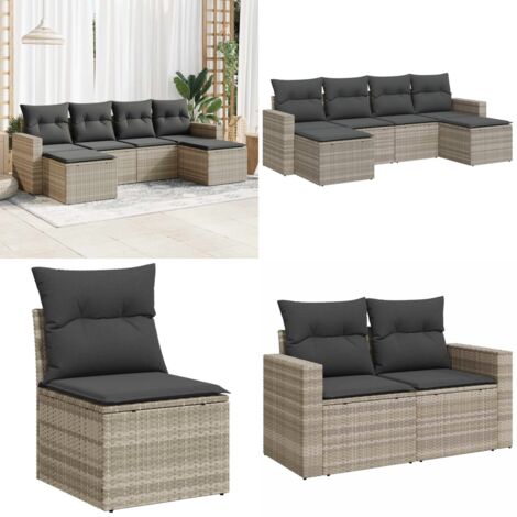 Set Divano da Giardino 6pz con Cuscini Grigio Chiaro Polyrattan - Poltrona da giardino - Cuscini da giardino