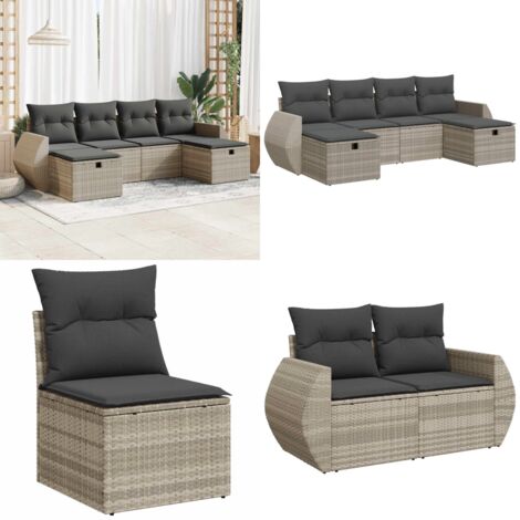 Set Divano da Giardino 6pz con Cuscini Grigio Chiaro Polyrattan - Poltrona da giardino - Cuscini da giardino