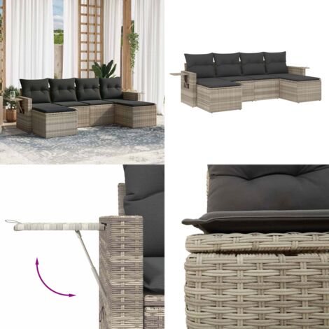 Set Divano da Giardino 6pz con Cuscini Grigio Chiaro Polyrattan - Poltrona da giardino - Cuscini da seduta