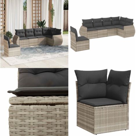 Set Divano da Giardino 6pz con Cuscini Grigio Chiaro Polyrattan - Poltrona da giardino - Cuscino da giardino