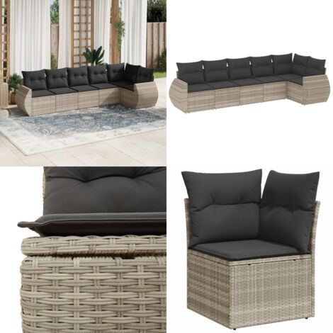 Set Divano da Giardino 6pz con Cuscini Grigio Chiaro Polyrattan - Poltrona da giardino - Cuscino da giardino