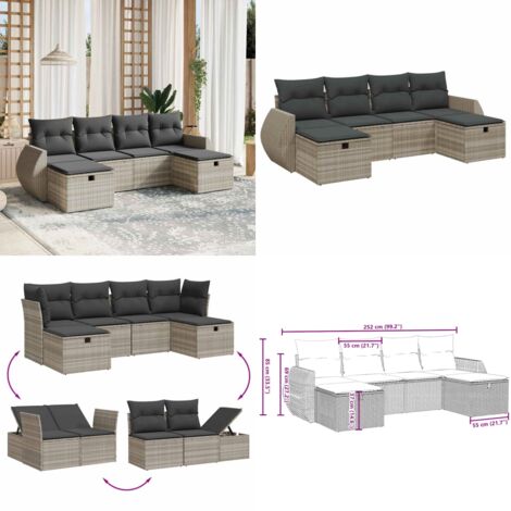 Set Divano da Giardino 6pz con Cuscini Grigio Chiaro Polyrattan - Poltrona da giardino - Cuscino da giardino