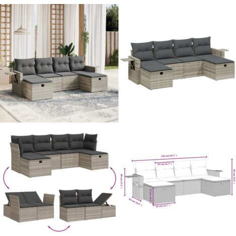 Set Divano da Giardino 6pz con Cuscini Grigio Chiaro Polyrattan - Poltrona da giardino - Cuscino da giardino