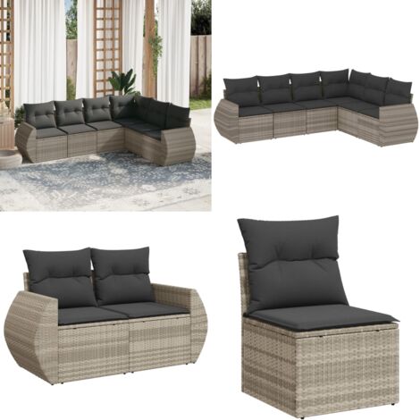 Set Divano da Giardino 6pz con Cuscini Grigio Chiaro Polyrattan - Poltrona da giardino - Cuscino da giardino