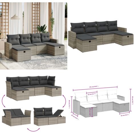 Set Divano da Giardino 6pz con Cuscini Grigio Chiaro Polyrattan - Poltrona da giardino - Cuscino da giardino