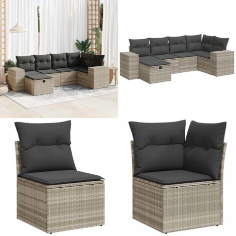 Set Divano da Giardino 6pz con Cuscini Grigio Chiaro Polyrattan - Poltrona da giardino - Seduta da esterno