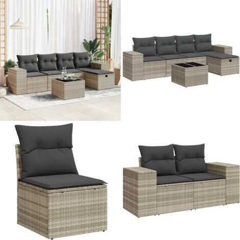 Set Divano da Giardino 6pz con Cuscini Grigio Chiaro Polyrattan - Poltrona da giardino - Seduta da giardino