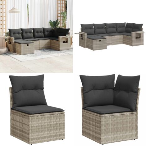 Set Divano da Giardino 6pz con Cuscini Grigio Chiaro Polyrattan - Poltrona da giardino - Seduta da giardino