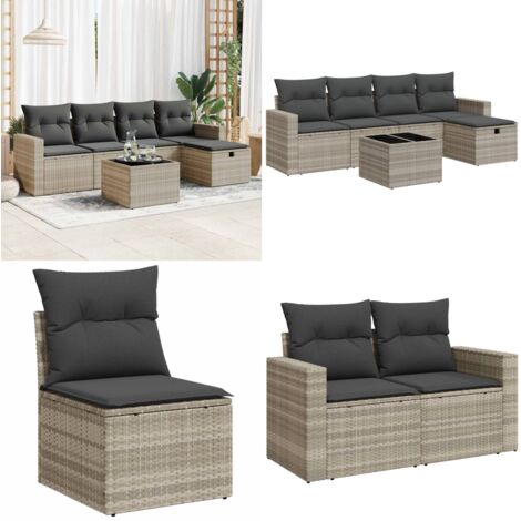 Set Divano da Giardino 6pz con Cuscini Grigio Chiaro Polyrattan - Poltrona da giardino - Seduta da giardino