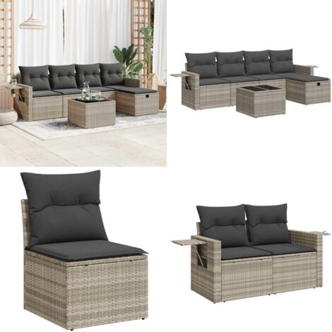 Set Divano da Giardino 6pz con Cuscini Grigio Chiaro Polyrattan - Poltrona da giardino - Seduta da giardino