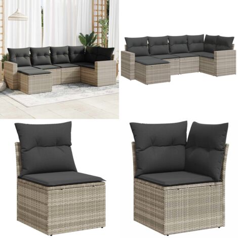 Set Divano da Giardino 6pz con Cuscini Grigio Chiaro Polyrattan - Poltrona da giardino - Seduta da giardino