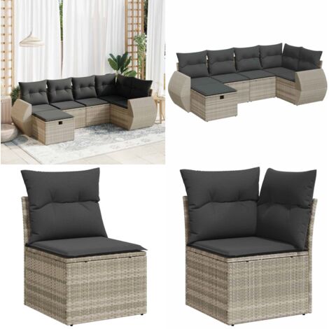 Set Divano da Giardino 6pz con Cuscini Grigio Chiaro Polyrattan - Poltrona da giardino - Seduta da giardino