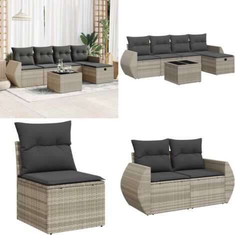 Set Divano da Giardino 6pz con Cuscini Grigio Chiaro Polyrattan - Poltrona da giardino - Seduta da giardino